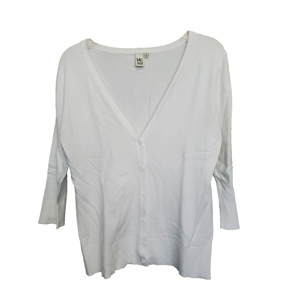 14th & Union White V-Neck Button-Up Cardigan Sweater Size Medium